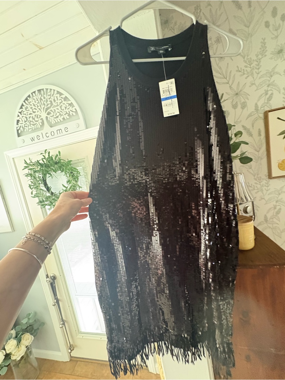 INC International Concepts Black Sequin Fringe Mini Dress